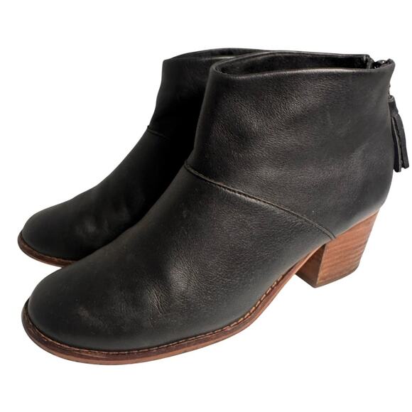 Toms Black Leather Leila Ankle Boots Booties Tassel Back Zip Western Women 6.5 - Picture 15 of 15